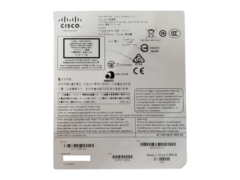 Cisco ISR 1100 Series C1111-4P V01 Services Integrated Router