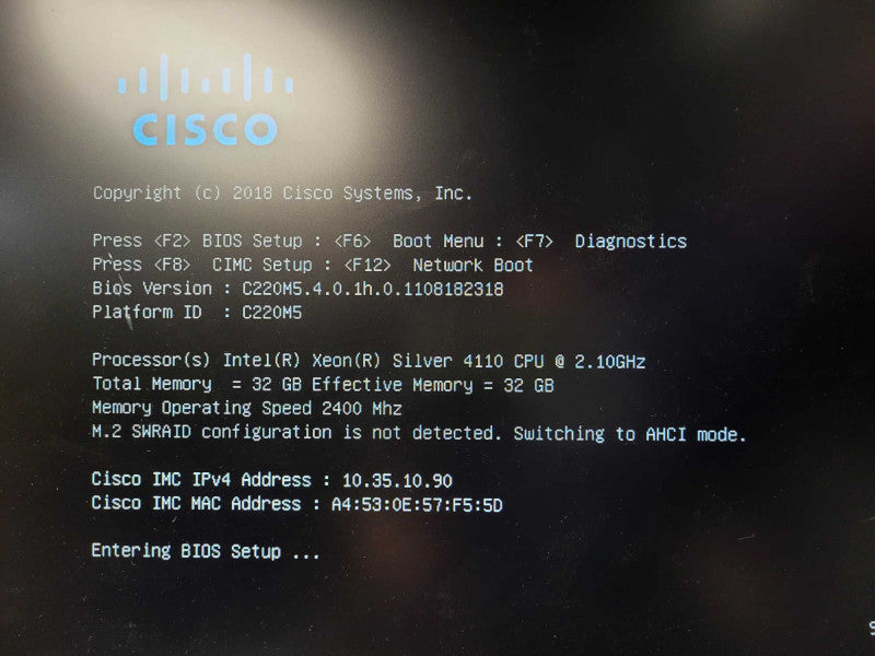Cisco UCS C220 M5 1U 2.5" Server Silver 4110 @ 2.1GHz 32GB DDR4 MegaRAID $