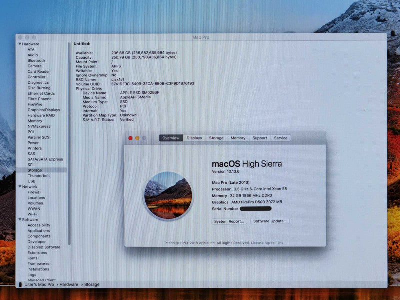 Apple Mac Pro 2013, Xeon E5-1650V2 3.5GHz, 32GB RAM, 2x D500 3GB, 256GB SSD