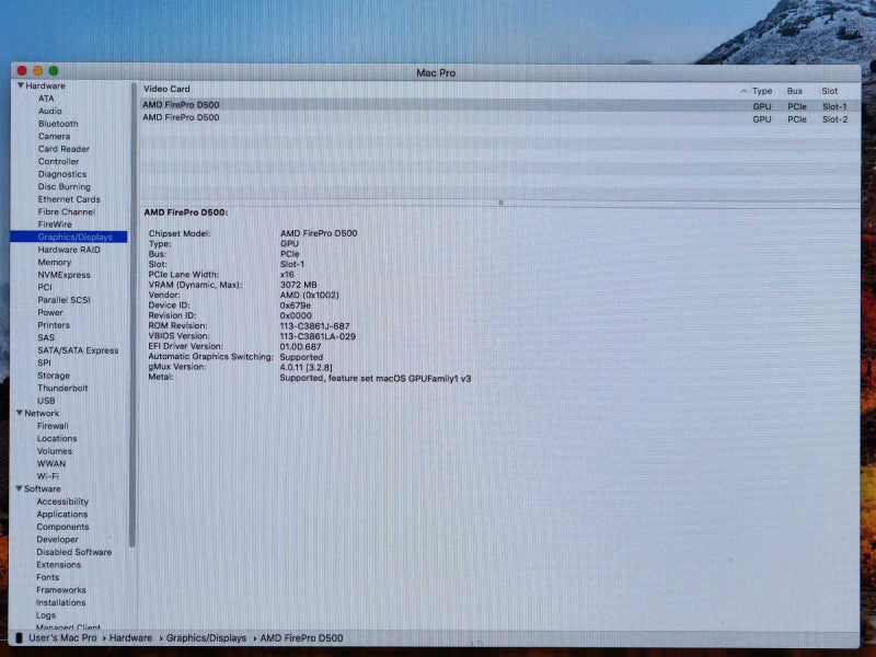 Apple Mac Pro 2013, Xeon E5-1650V2 3.5GHz, 32GB RAM, 2x D500 3GB, 256GB SSD