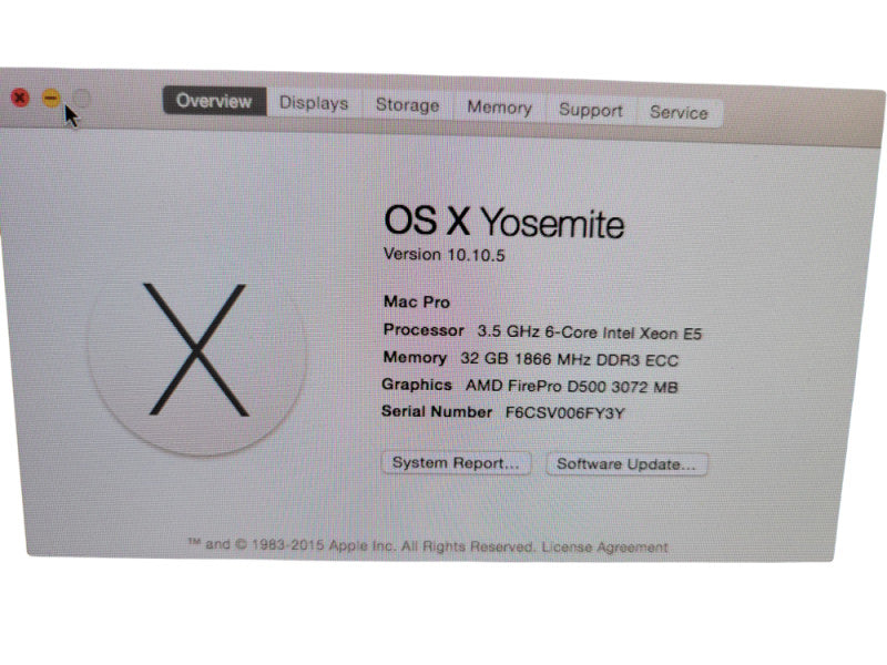 Apple Mac Pro 2013 - Xeon E5-1650 v2 32GB RAM 256GB SSD 2xD500 %