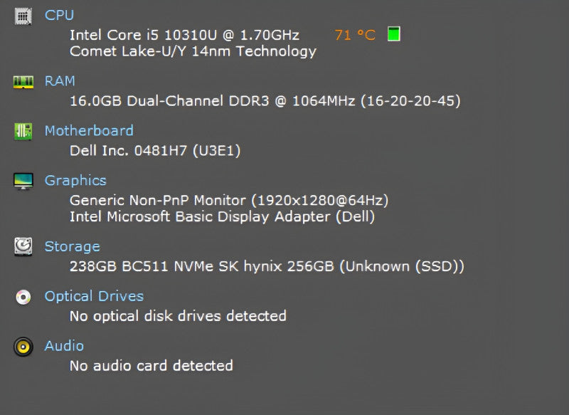 Dell Latitude 7210 2-in-1, i5-10310U 1.70GHz, 16GB DDR3, 256GB NVMe, No PWR  Lap200