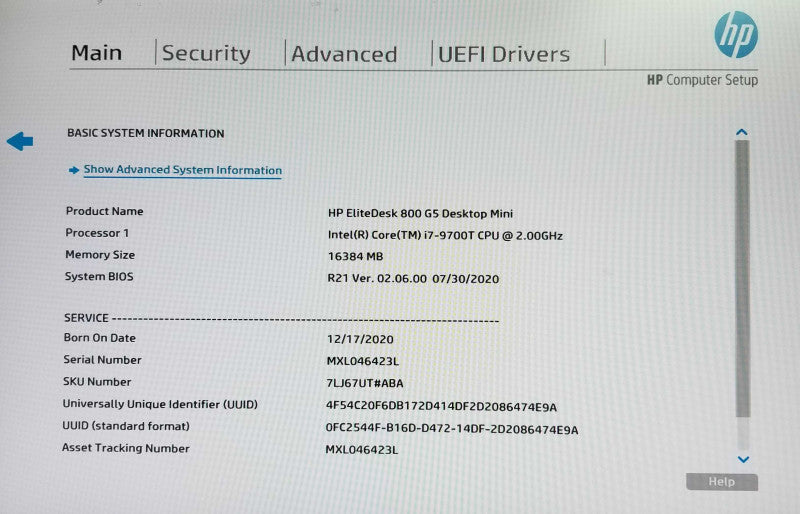 HP EliteDesk 800 G5 USFF Intel i7-9700T CPU 2.00GHz 16GB RAM - NO HDD\t Q