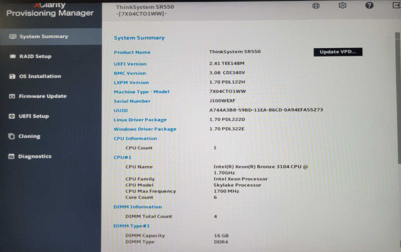 Lenovo TS SR550 1x Xeon Bronze 3104 1.70GHz 64GB, 930-16i, 4x 12TB SAS HDDs _