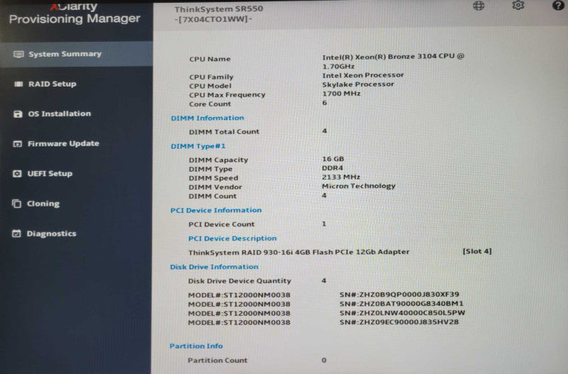 Lenovo TS SR550 1x Xeon Bronze 3104 1.70GHz 64GB, 930-16i, 4x 12TB SAS HDDs _