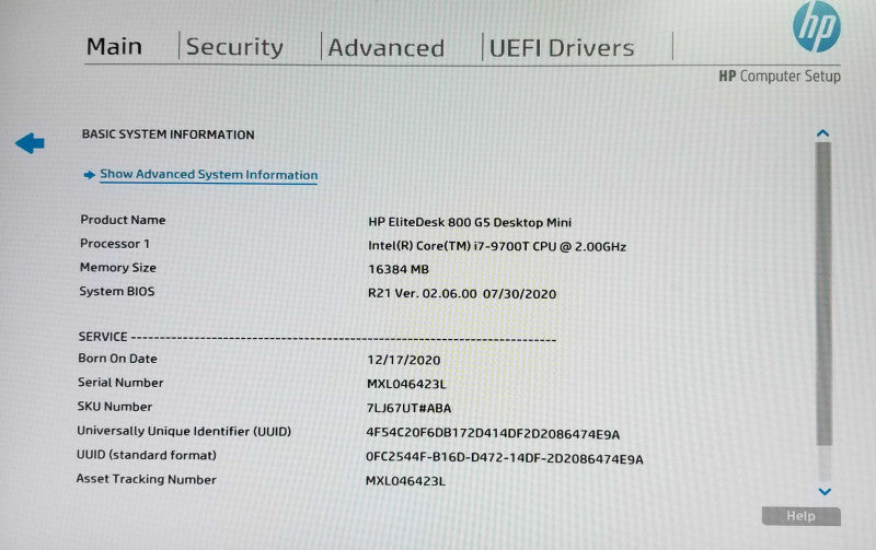 HP EliteDesk 800 G5 USFF Intel i7-9700T CPU 2.00GHz 16GB RAM - NO HDD Q