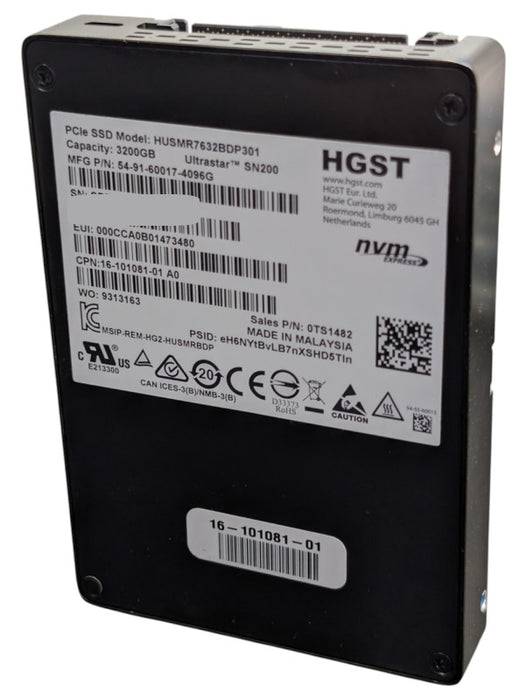 HGST HUSMR7632BDP301 3.2TB U.2 PCIe NVMe SSD 0TS1482 54-91-60017-4096G Q-