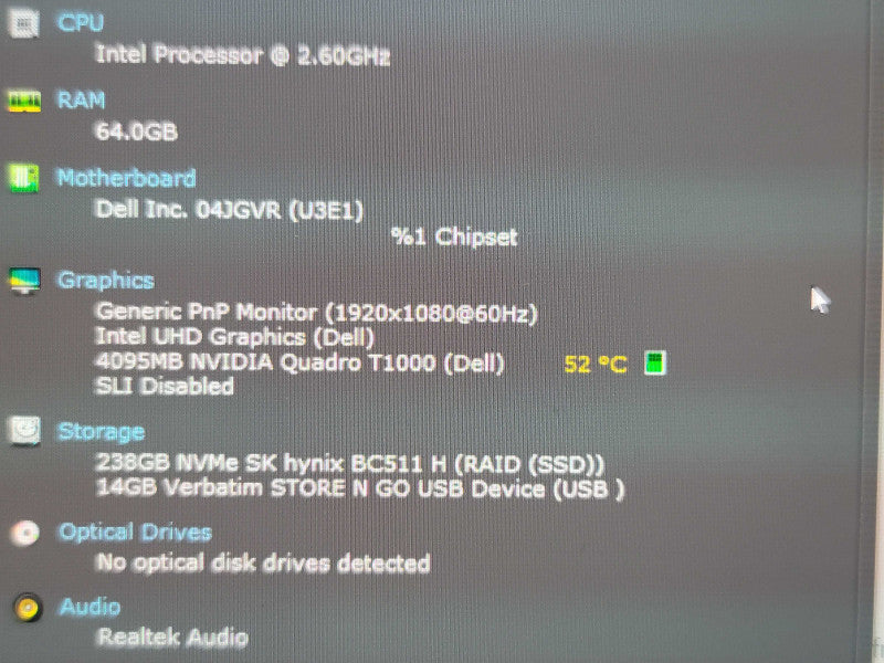 Dell Precision 7550 i7-10750H 64GB DDR4 Quadro T1000 256GB SSD   β Lap200