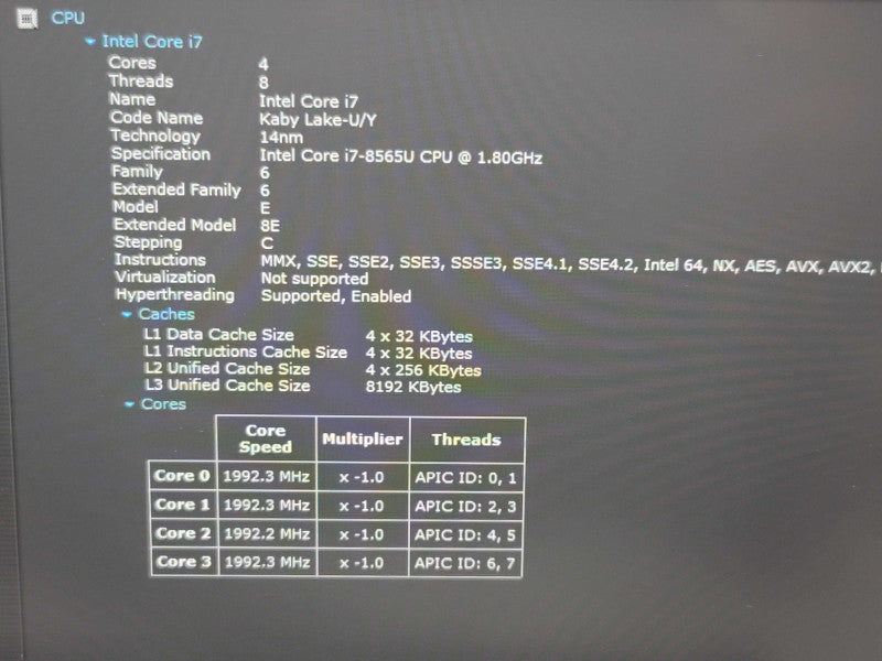 Lenovo ThinkPad Carbon X1 i7-8565U 16GB RAM 256GB SSD  β BudLap
