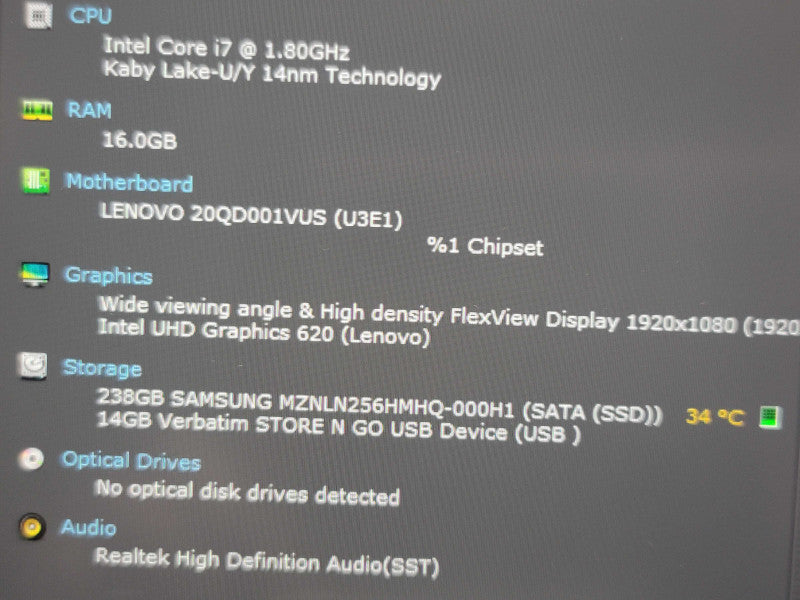 Lenovo ThinkPad Carbon X1 i7-8565U 16GB RAM 256GB SSD  β BudLap