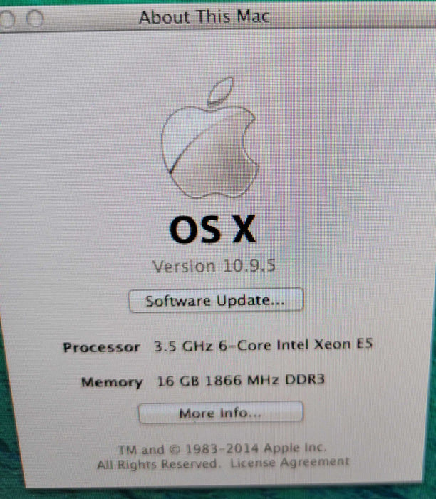 Apple Mac Pro 2013 A1481- Xeon E5-1650 v2 16GB RAM 256GB SSD 2xD500 %