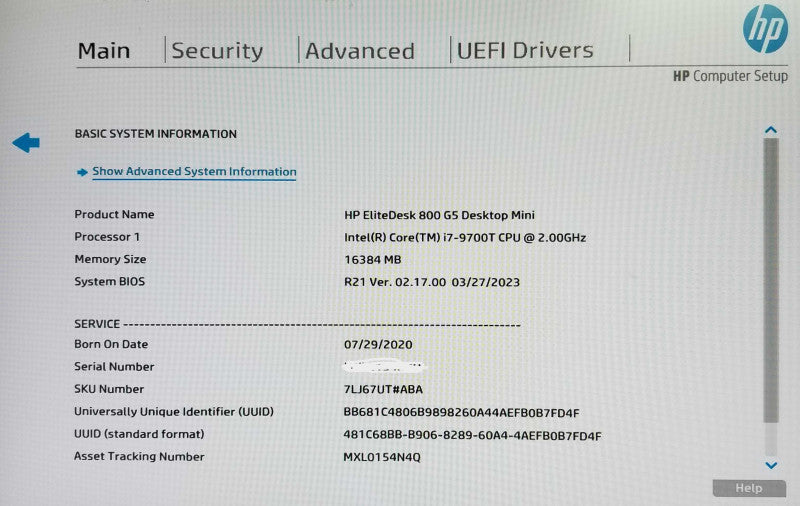 HP EliteDesk 800 G5 USFF Intel i7-9700T CPU 2.00GHz 16GB RAM - NO HDD Q