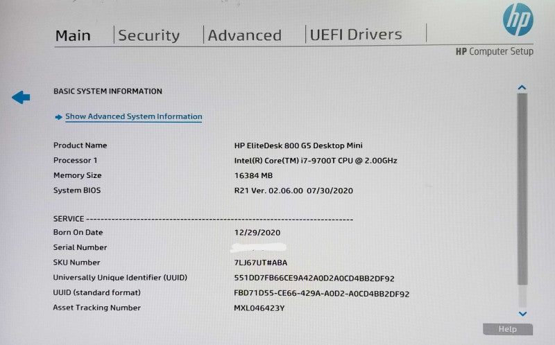 HP EliteDesk 800 G5 USFF Intel i7-9700T CPU 2.00GHz 16GB RAM - NO HDD