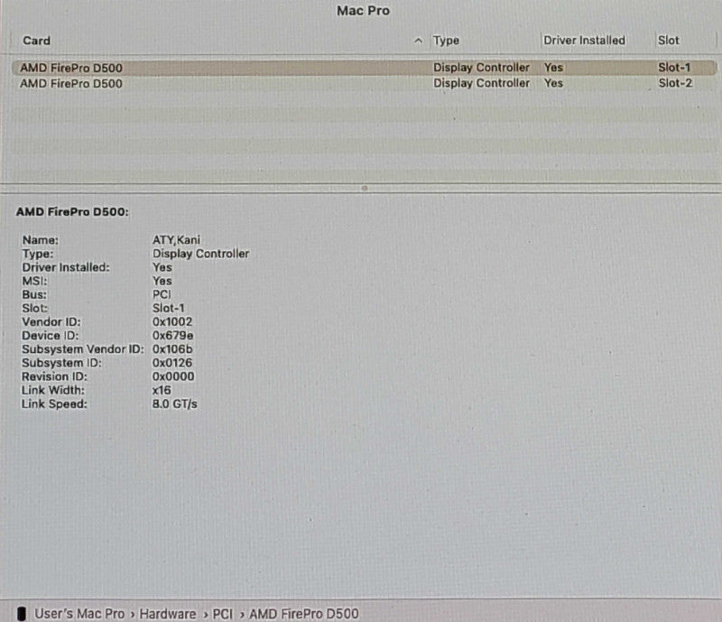 Apple Mac Pro 2013 - Xeon E5-1650 v2 @ 3.5GHz, 16GB RAM, 256GB SSD, 2xD500