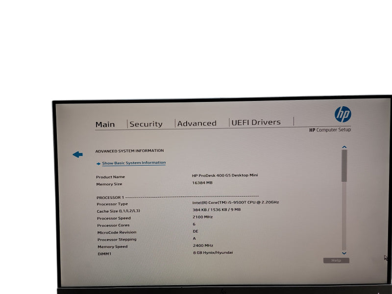 HP ProDesk 400 G5 Desktop Mini i5 - 9500T @ 2.20GHz 16GB DDR4 Ram θ