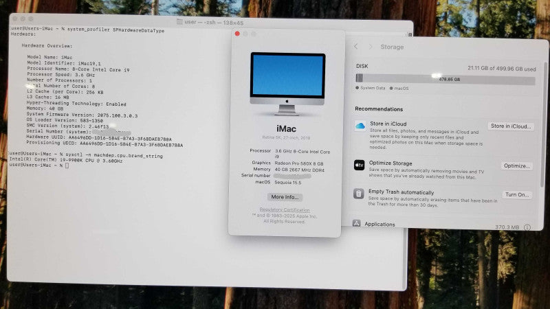 Apple iMac 27" Retina 5K 2019, i9-9900K CPU 3.60GHz, 40GB RAM - 500GB A2115