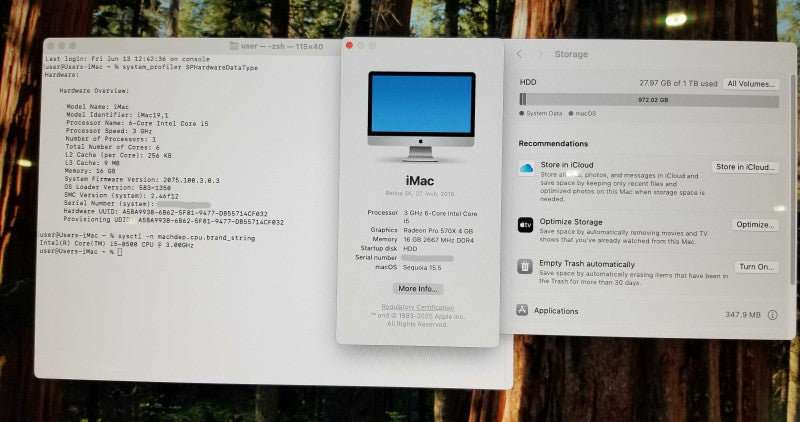 Apple iMac 27" Retina 5K 2019, i5-8500 CPU 3.00GHz, 16GB RAM - 1TB -  A2115