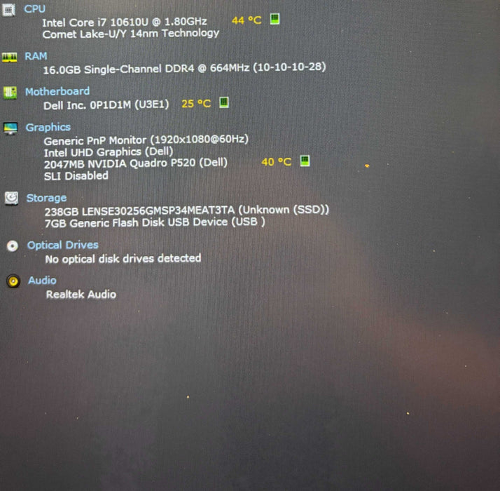Dell Precision 3550 TOUCH i7-10610U QUADRO P520 2GB GPU 16GB RAM 256GB SSD  Lap200