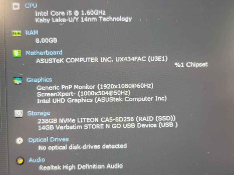 Asus ZenBook 14 UX434F i5-10210U 8GB RAM 256GB SSD  β Lap200