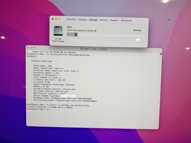 Apple iMac 27" Retina 5K Late2015, i7-7600K CPU 4.0GHz 32GB Ram - 256GB HDD