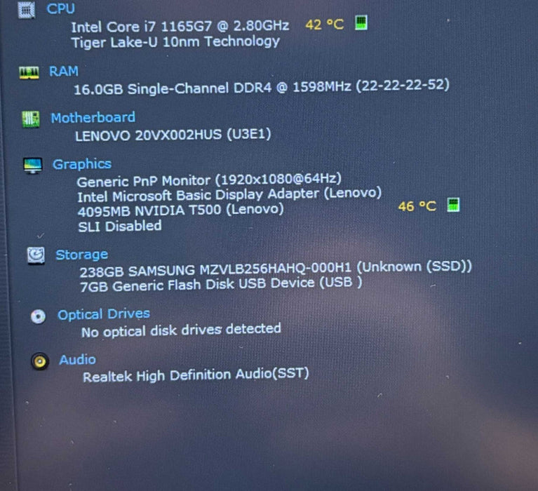 Lenovo ThinkPad P14s i7-1165G7@2.8Gh QUADRO T500 4GB GPU 16GB RAM 256GB SSD  Lap200