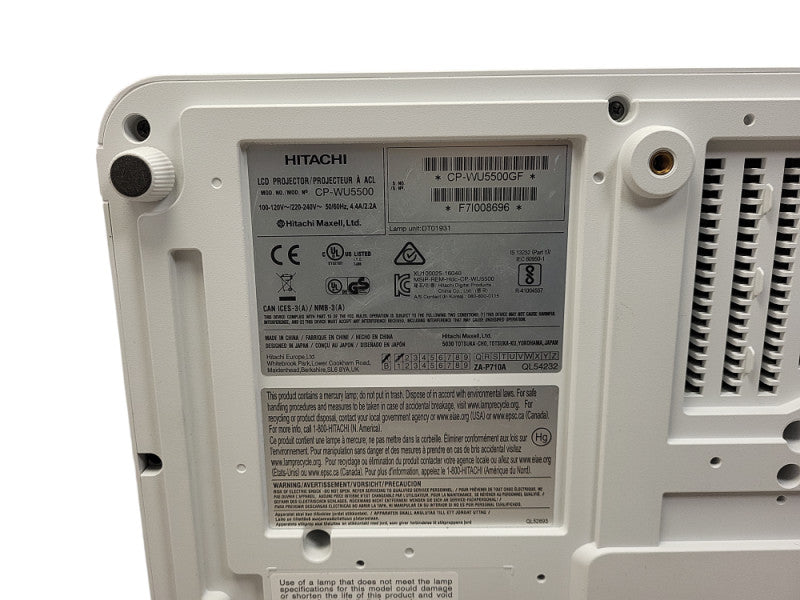 HITACHI LCD PROJECTOR CP-WU5500 5000 ANSI Lamp/Filter hour: 845h No remote $