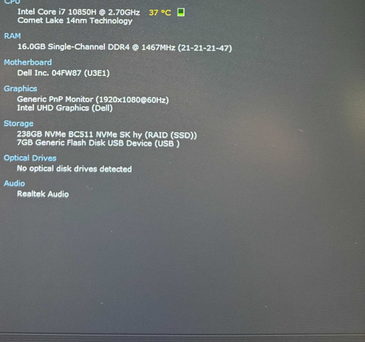 Dell Latitude 5411 Core i7-10850H@2.7GHz 16GB RAM 256GB SSD READ  Lap200