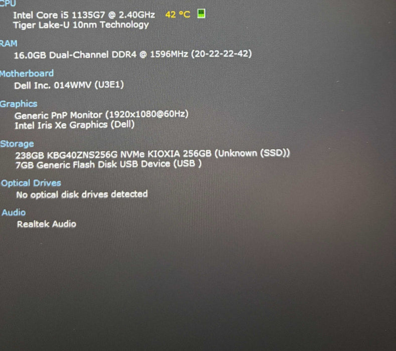 Dell Latitude 3420 Core i5-1135G7@2.4GHz 16GB RAM 256GB SSD READ  Lap200