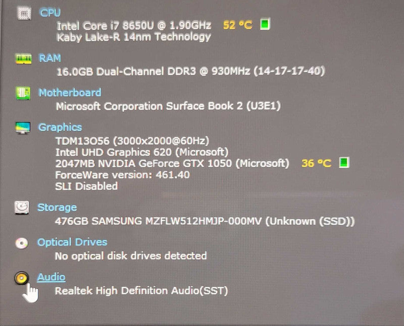 Microsoft Surface Book 2 15" i7-8650U 1.90GHz 16GB Ram 512GB NVMe GTX1050 _ Lap200