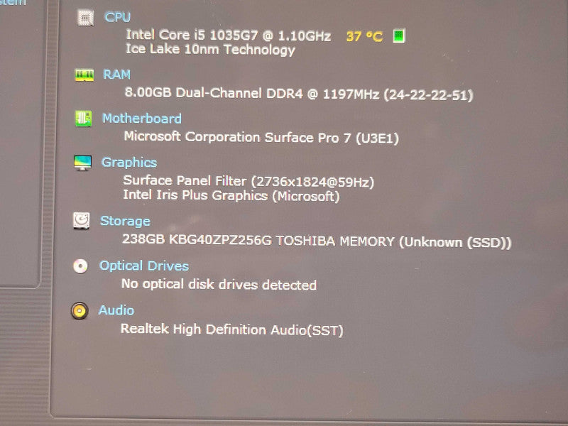Microsoft Surface PRO 7 Intel Core i5-1035G4 8GB RAM 256GB NVMe Storage _ Lap200