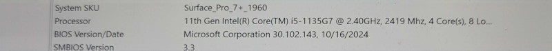 Microsoft Surface Pro 7+ 1960, i5-1135G7 2.40GHz, 8GB DDR4, 256GB NVMe, PWR _ Lap200