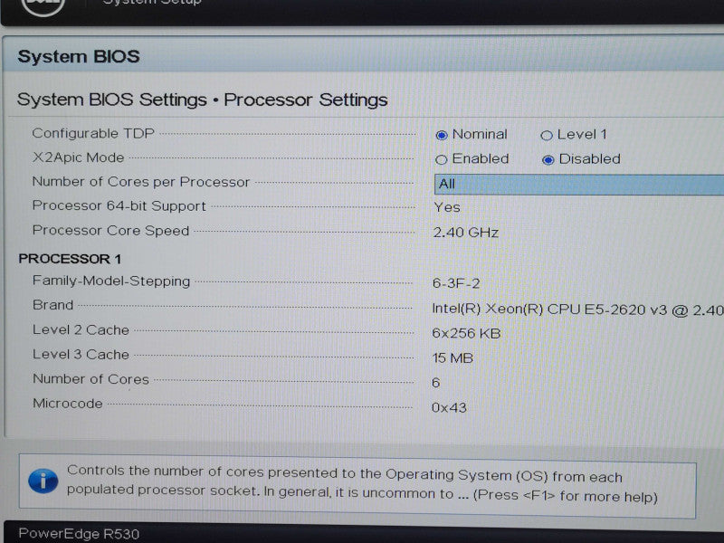 Dell PE R530 2U, 1x Xeon E5-2620v3 2.40GHz 8GB DDR4, H730 Mini, 2x 750W PSU _