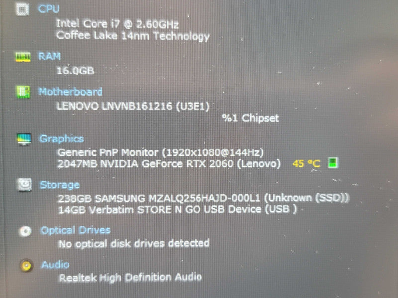Lenovo Legion Y540-151RH i7-9750H 16GB DDR4 RTX 2060 256GB SSD READ β Lap200