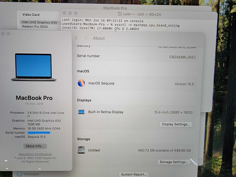 Apple MacBook Pro 15" 2018 A1990 | i7-8850H @2.6GHz 16GB DDR4 512GB SSD - READ