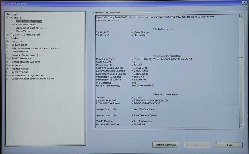 Dell OptiPlex 3080 USFF, i5-10500T, 16GB DDR4, 256GB NVMe, WiFi, 65W PSU