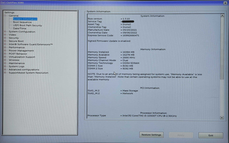 Dell OptiPlex 3080 USFF, i5-10500T, 16GB DDR4, 256GB NVMe, WiFi, 65W PSU