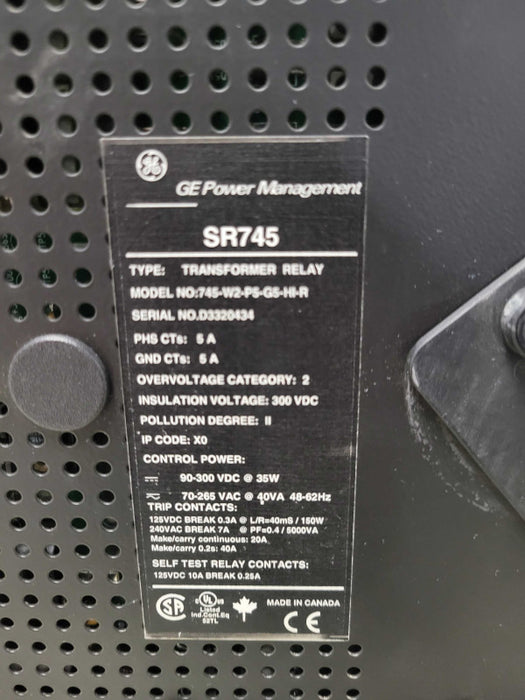 GE Power Management SR745 transformer relay 745-W2-P5-G5-HI-R _