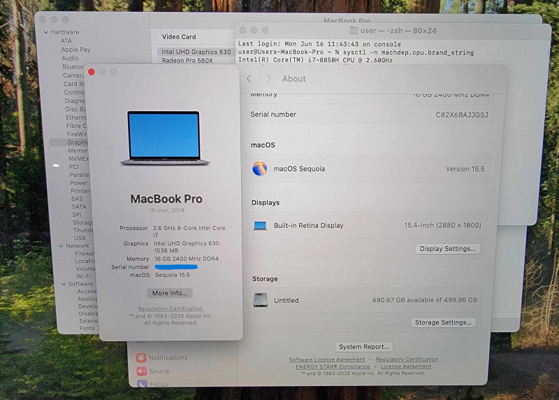 Apple MacBook Pro 15" A1990 2018 | i5-8850H @2.6GHz 16GB DDR4 512GB SSD - READ