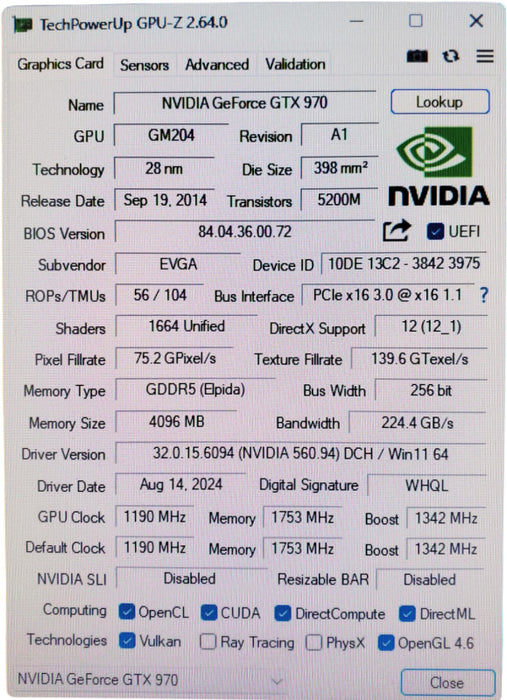 EVGA GeForce GTX 970 SSC 4GB GDDR5 Graphics Card 3xDP 1xHDMI 1xDVI