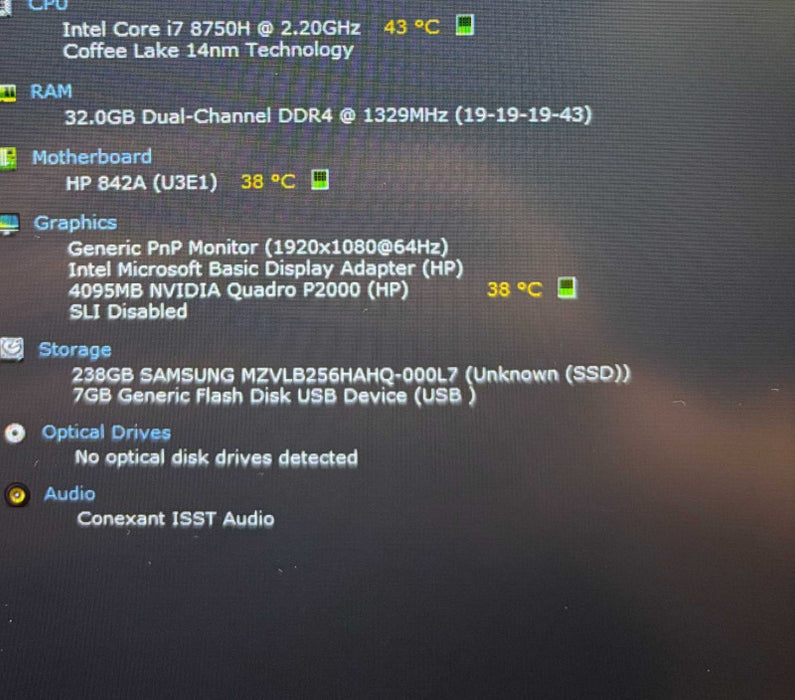 HP ZBook 15 G5 i7-8750H QUADRO P2000 4GB GPU 32GB RAM 256GB SSD READ  Lap200
