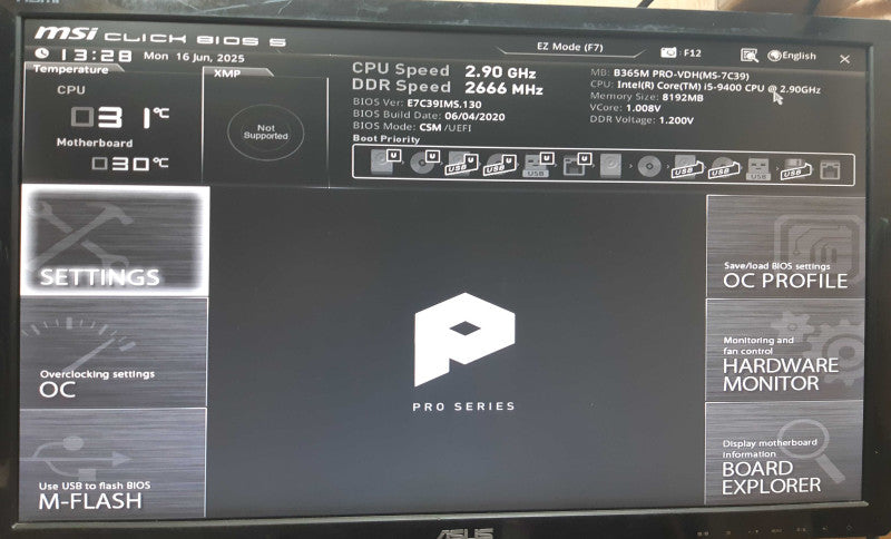 Custom SFF MSI B365M Pro-VDH (MS-7C39) i5-9400 2.9 GHz 8GB DDR4 No HDD