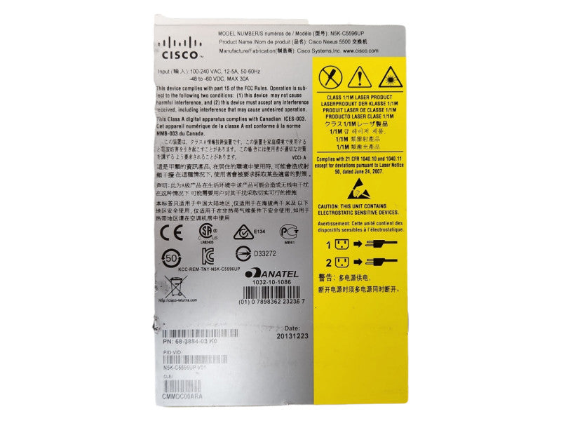 Cisco Nexus 5596UP 48x SFP+ 10x 10-GbE SFP+ Switch w/ N55-M16UP, 2x PSU