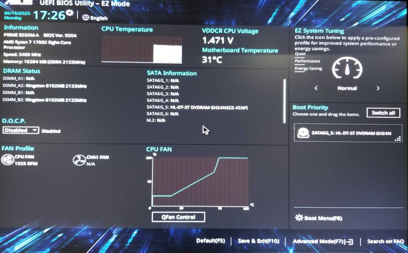 Custom Tower With Asus B350M, AMD Ryzen 7 1700X CPU 3.40GHz - 16GB RAM