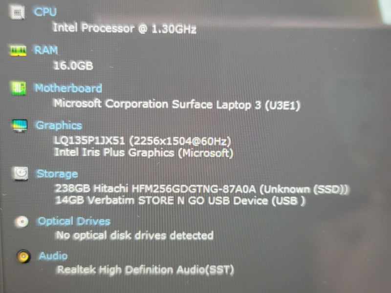 Microsoft Surface Laptop 3 1867 i7-1065G7 16GB RAM 256GB SSD  β Lap200