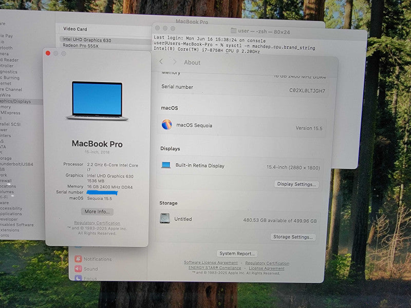 Apple MacBook Pro A1990 2018 15" | i7-8750H @2.2GHz 16GB DDR4 512GB SSD - READ