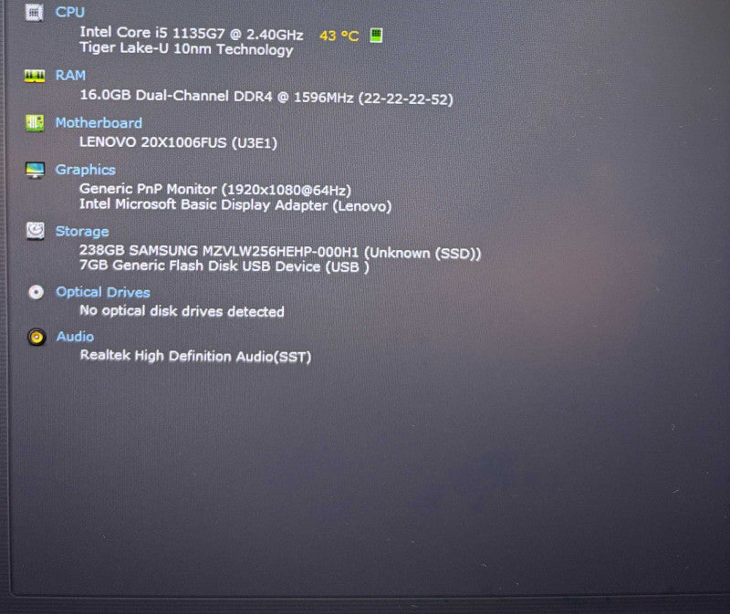 Lenovo ThinkPad L14 Gen 2 Core i5-1135G7@2.4GHz 16GB RAM 256GB SSD  Lap200