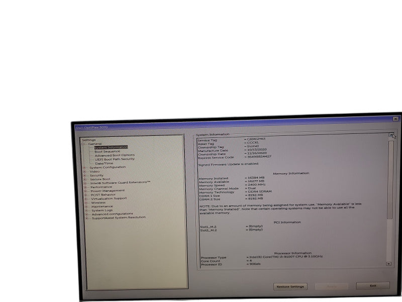 Dell OptiPlex 3070 i3 - 9100T @ 3.10GHz 16GB DDR4 Ram θ
