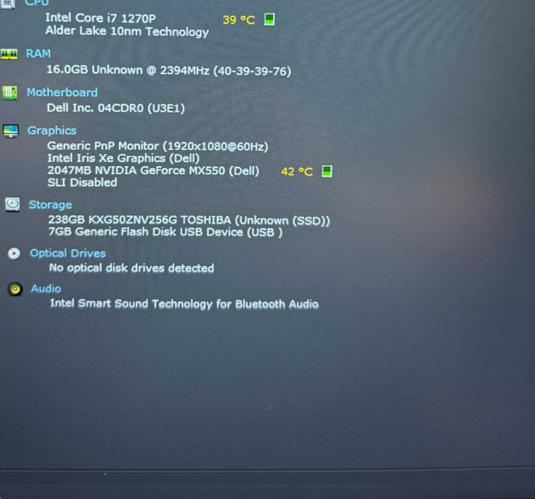 Dell Latitude 5431 Core i7-1270P GeForce MX 550 2GB GPU 16GB RAM 256GB SSD  Lap200
