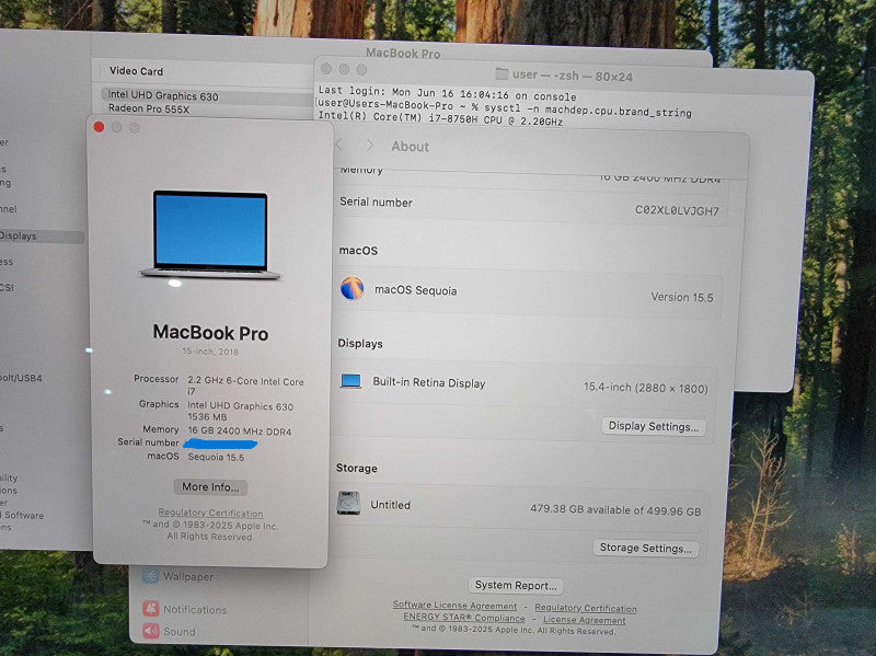 Apple MacBook Pro A1990 2018 15" | i7-8850H @2.2GHz 16GB RAM 512GB SSD