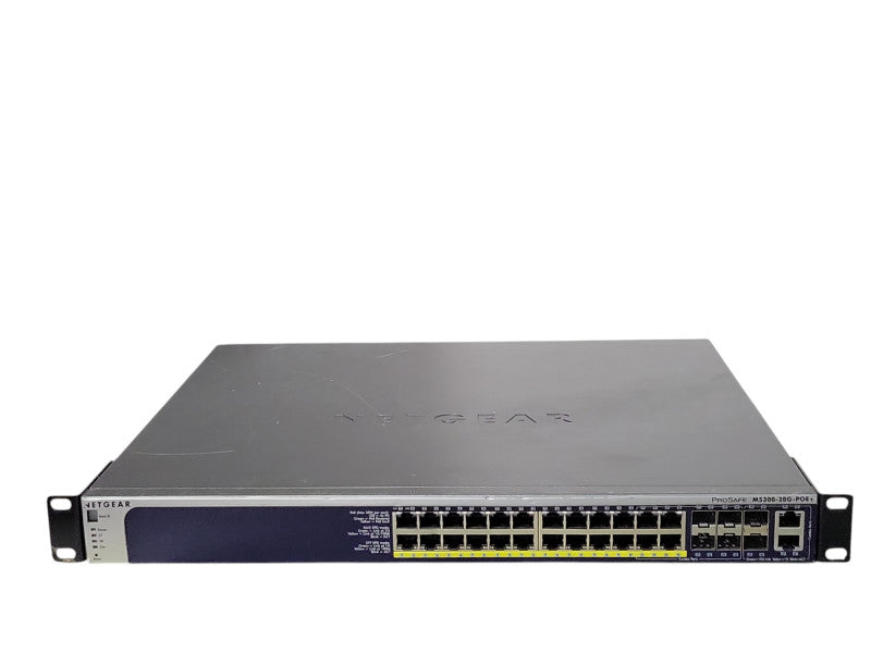 Netgear M5300-28G-POE+ 24-port Gig L2+ PoE+ w/ 10 Gig Stacking bays, READ _
